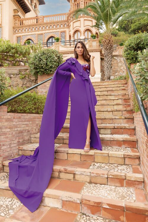 Vestido Largo Asimetrico Lentejuelas violeta