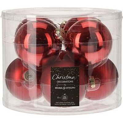 GLASS CHRISTMAS BALL 70mm RED Set 8 pcs