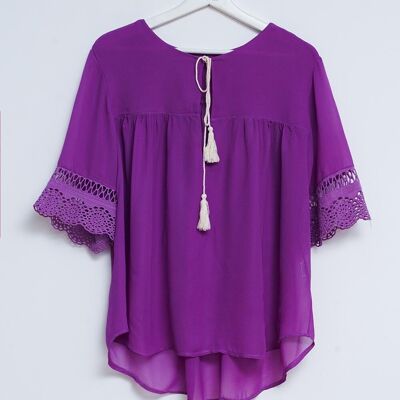 Blouse brodée nouée sur le devant - Violet