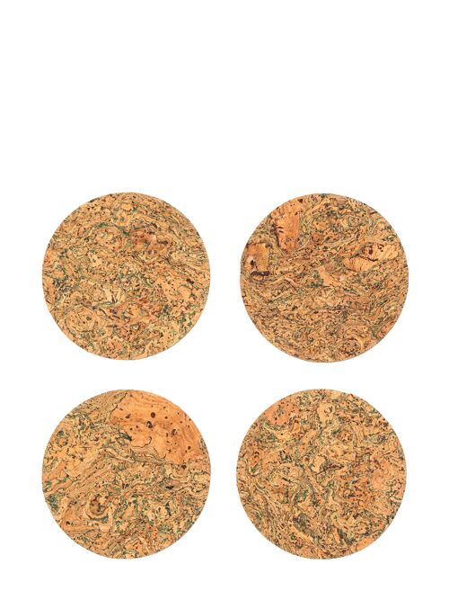 Round Natural Cork Coasters Set of 4 - Green