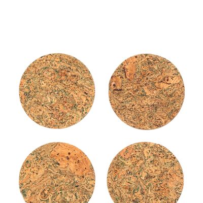 Round Natural Cork Coasters Set of 4 - Green