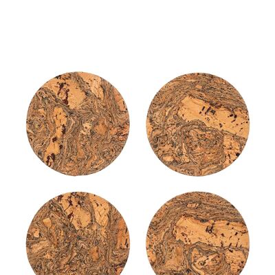 Round Natural Cork Coasters Set of 4 - Grey