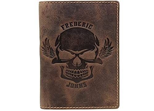 Cartera de cuero genuino para hombre - Cartera para permiso de conducir (calavera)