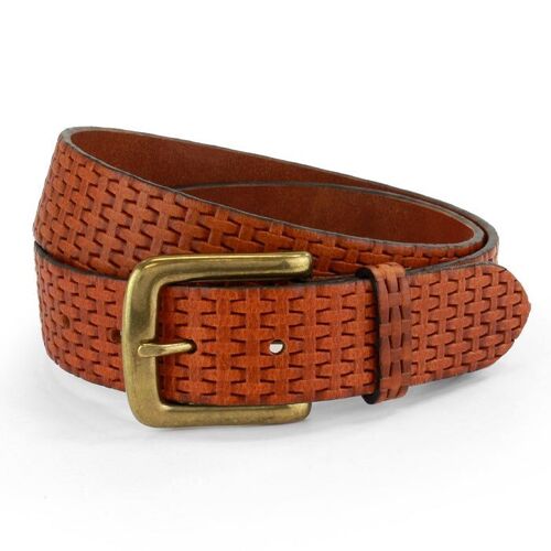 35mm Embossed Tan Leather Belt