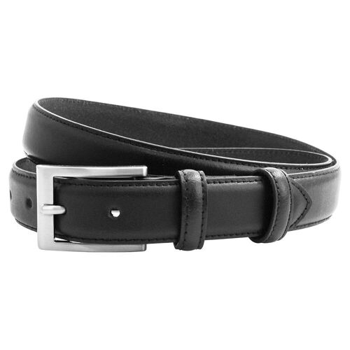 30mm Black Leather Stitched Feather Edge Belt