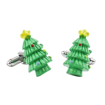 Boutons de manchette vert sapin de Noël 3D 2