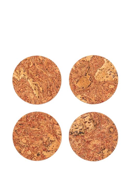 Round Natural Cork Coasters Set of 4 - Red