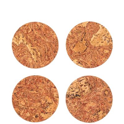 Round Natural Cork Coasters Set of 4 - Red