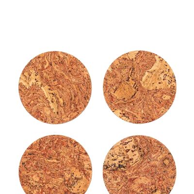 Round Natural Cork Coasters Set of 4 - Red