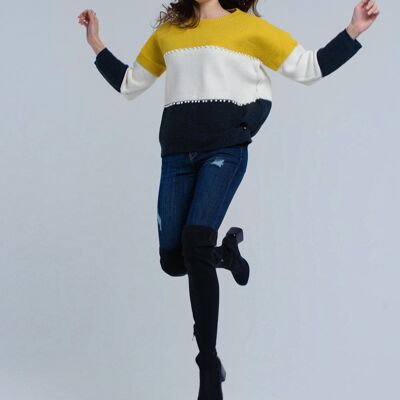Yellow knitted sweater with pearls