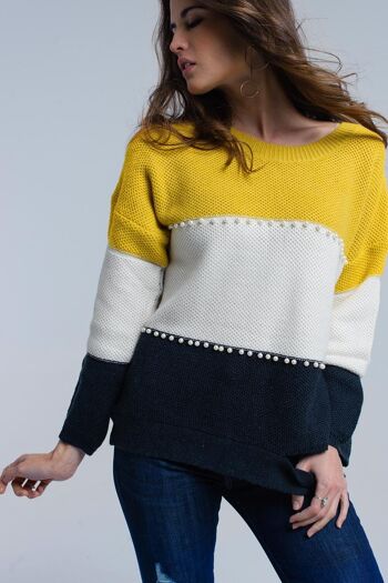 Pull tricoté jaune avec perles 2