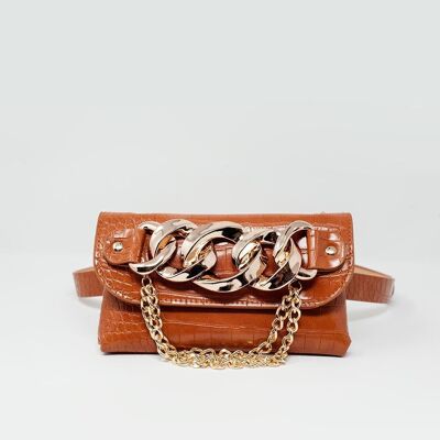 Bumbag belt with gold chain trim in brown