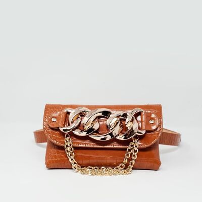 Bumbag belt with gold chain trim in brown