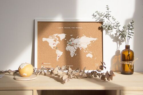 Cork World Map with frame - Natural - S & M