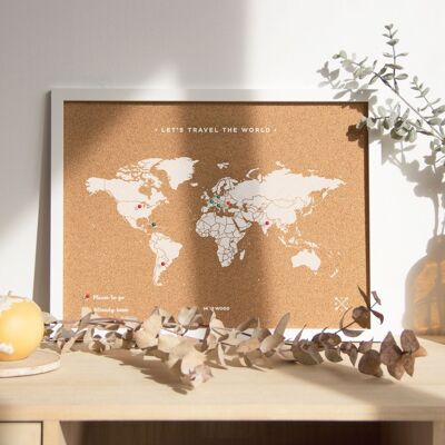 Cork World Map with frame - Natural - S & M