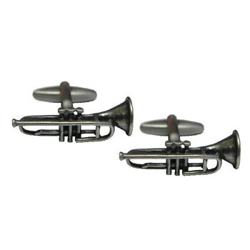 Boutons de manchette trompette antiques en rhodium 1