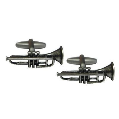 Boutons de manchette trompette antiques en rhodium