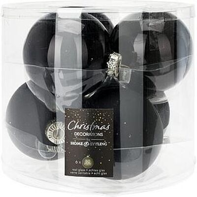 GLASS CHRISTMAS BALL 80mm BLACK Set 6 pcs