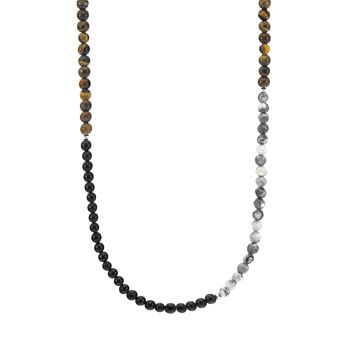 Onyx noir, jaspe gris et oeil de tigre brun Isaac collier SKINNY en argent et pierre x bracelet enroulé 1