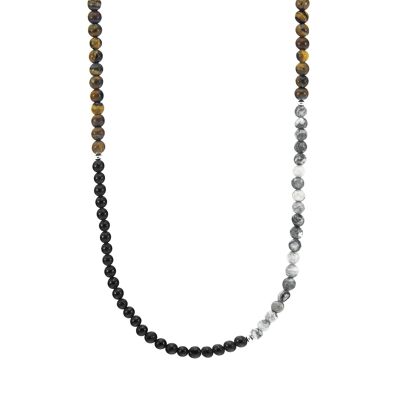 Onyx noir, jaspe gris et oeil de tigre brun Isaac collier SKINNY en argent et pierre x bracelet enroulé