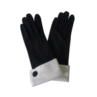 Wool Contrast Cuff Button Gloves
