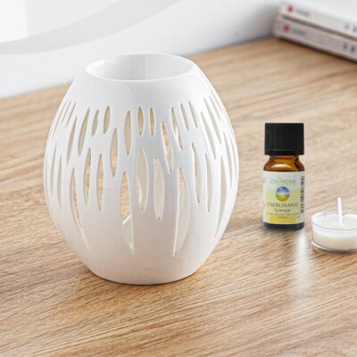 Céramy Series Perfume Burner – White Ovali – Lacquered Ceramic Candle Holder – Diffusion of Scented Waxes, Essential Oils – Decorative Gift Idea