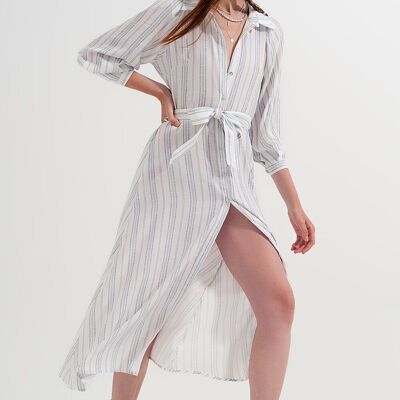 Button through smock midi dress in stripe