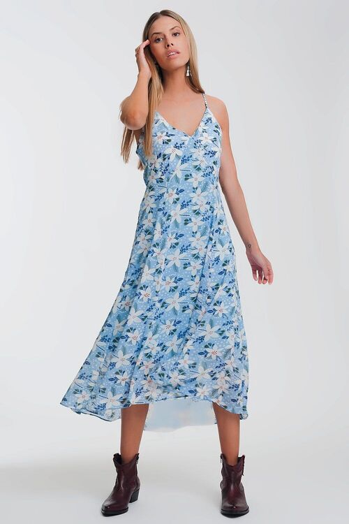 cami strap maxi dress in blue floral