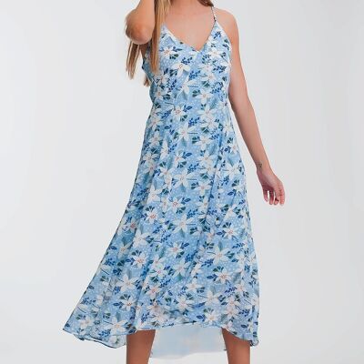 cami strap maxi dress in blue floral