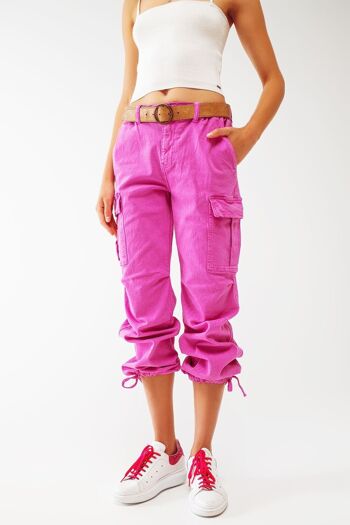 Pantalon Cargo avec Pompons en Fuchsia 1