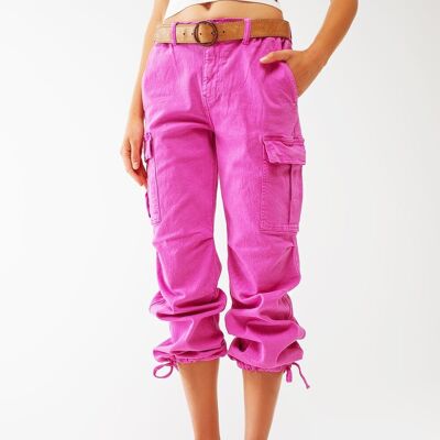 Cargo Pants with Tassel ends in Fuchsia