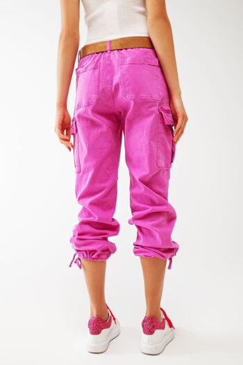 Pantalon Cargo avec Pompons en Fuchsia 2