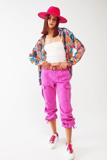 Pantalon Cargo avec Pompons en Fuchsia 3