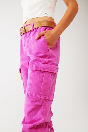 Pantalon Cargo avec Pompons en Fuchsia 4