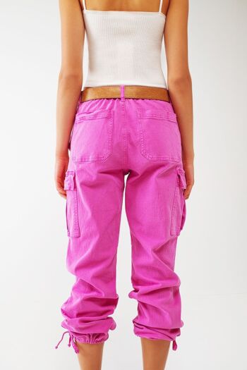 Pantalon Cargo avec Pompons en Fuchsia 6