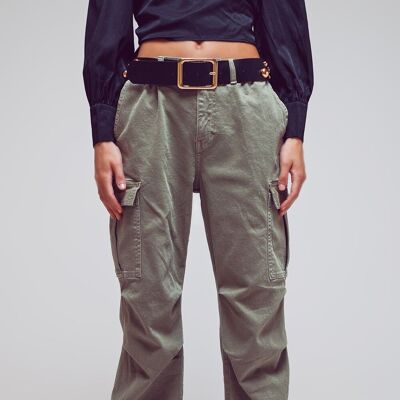 Cargo Pants with Tassel ends in Military Green