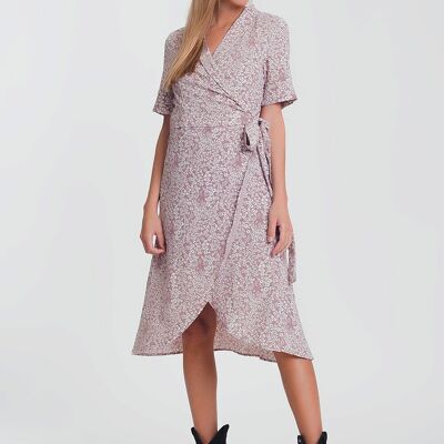 wrap midi dress in pink floral print