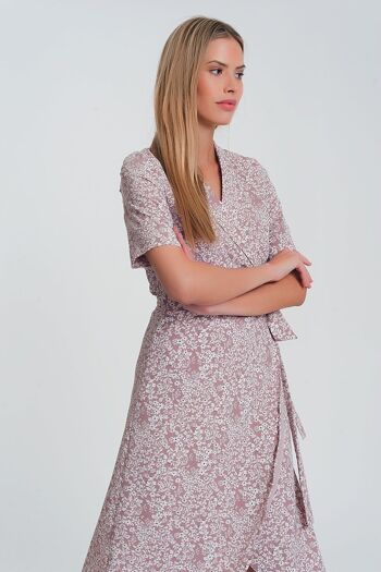 robe mi-longue portefeuille à imprimé floral rose 4