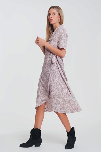 robe mi-longue portefeuille à imprimé floral rose 5