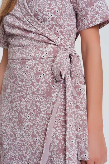 robe mi-longue portefeuille à imprimé floral rose 6