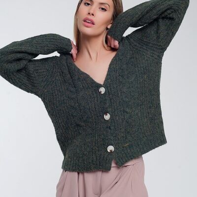 Chunky knit cardigan in khaki