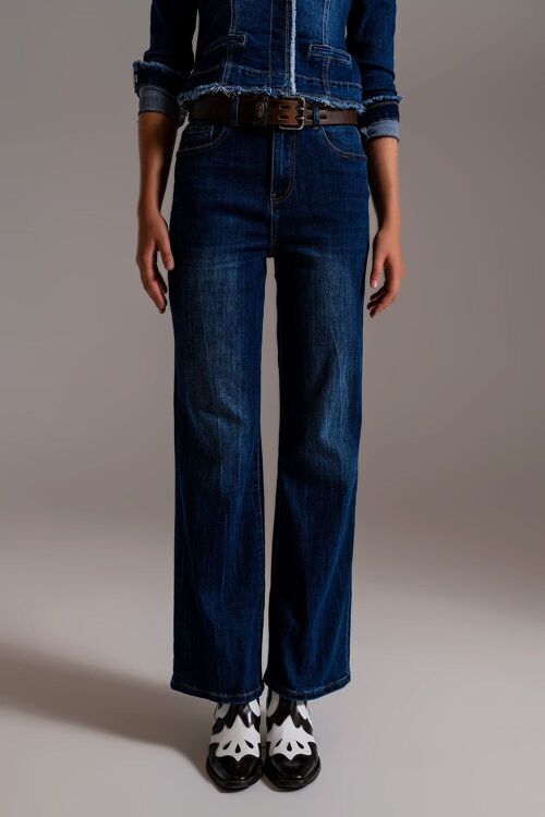 Wide Leg 70`s Jeans in Mid Wash Blue