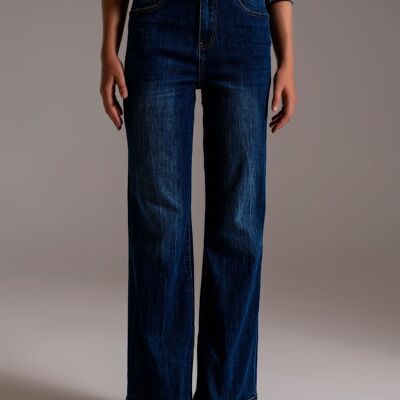 Wide Leg 70`s Jeans in Mid Wash Blue