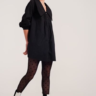 Collared mini dress with button down front in black