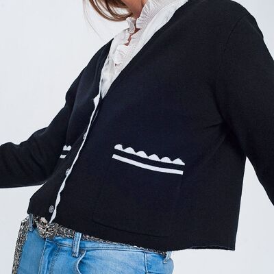 Contrast trim cardigan in black