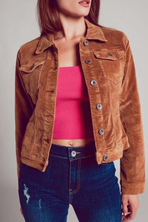 Cord jacket in camel