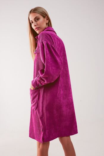 Mini robe chemise en velours côtelé fuchsia 2
