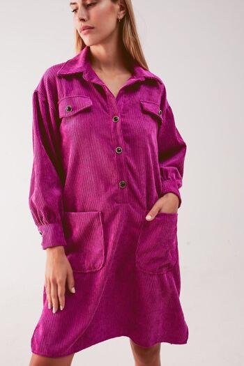 Mini robe chemise en velours côtelé fuchsia 5