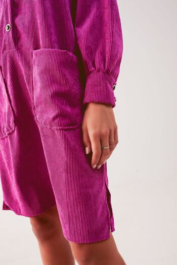 Mini robe chemise en velours côtelé fuchsia 6