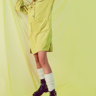 Cord mini shirt dress in lime